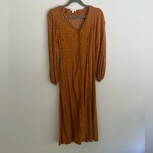 ✨ Mustard Polka Dot Button-Down Dress | Size XS | Soft & Flowy ✨